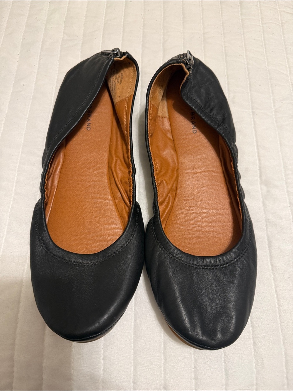 Lucky Brand Black Leather Foldable Ballet Flats
